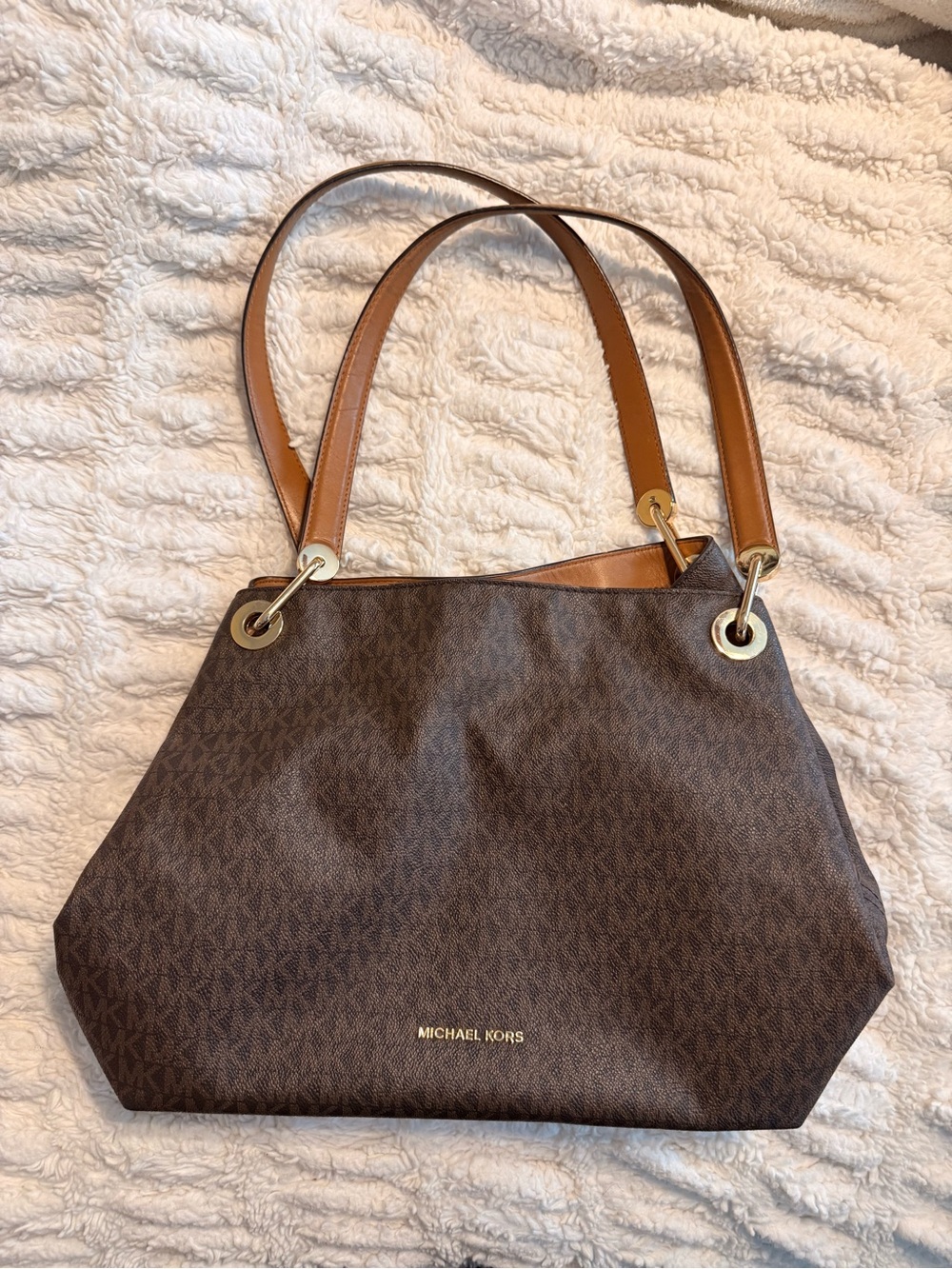 Michael Kors Brown Logo Tote with Tan Leather Straps